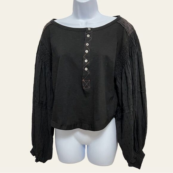 Area Stars Black Blousson Sleeve Henley Top Small - Picture 1 of 8